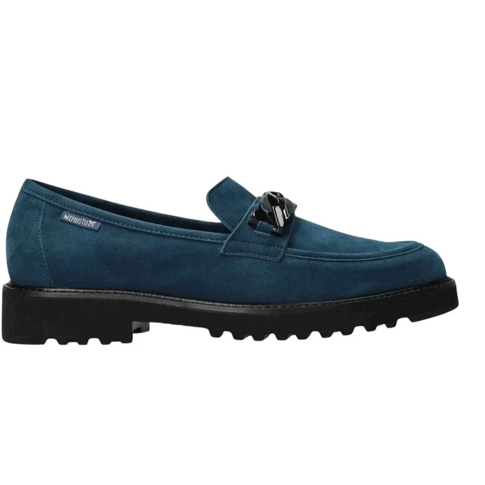 Mephisto NWOT Salko Blue Suede Chain Loafer Women US 5.5